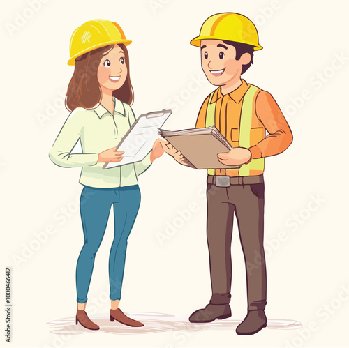 Architect discusses the project with the customer vector illustration