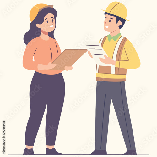 Architect discusses the project with the customer vector illustration