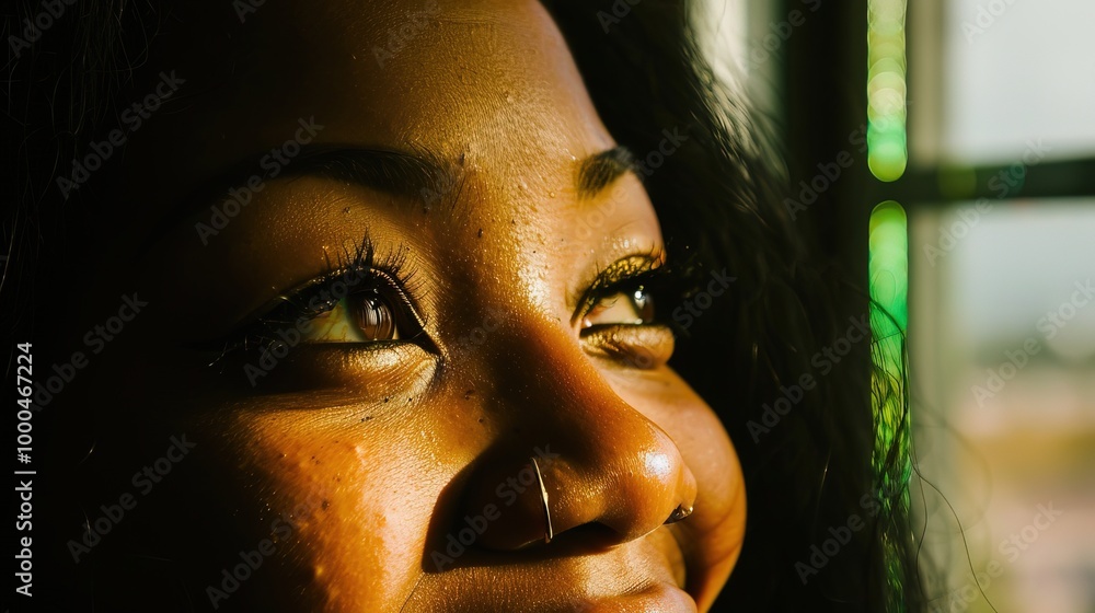 tranquility portrait: Close-Up of a Woman's Face bathed in Soft, Natural Light, Exuding Calm and Serenity tranquility portrait: Close-Up of a Woman's Face bathed in Soft, Natural Light, Exuding Calm and Serenity