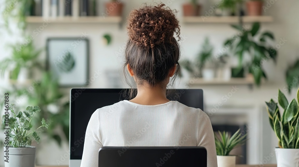Focused individual working on a laptop surrounded by indoor plants, creating a serene and productive workspace atmosphere. Focused individual working on a laptop surrounded by indoor plants, creating a serene and productive workspace atmosphere.