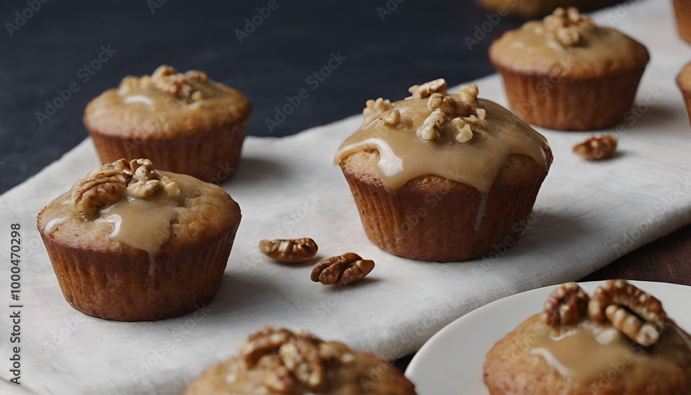maple muffins with glaze and walnuts on top maple muffins with glaze and walnuts on top