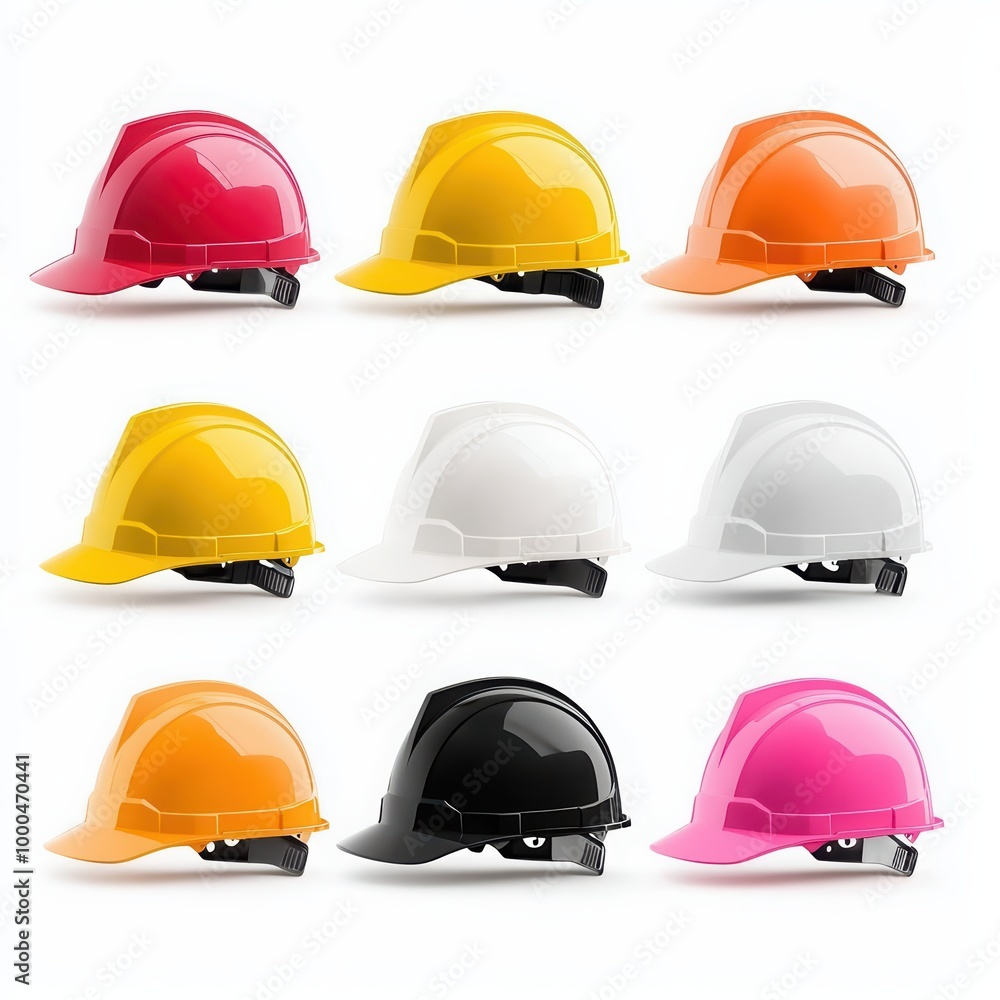 Fototapeta premium Colorful construction hard hats on isolated background.