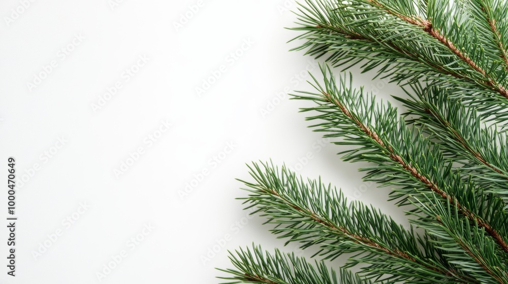 Isolated green pine branches with lush needles against a clean white background for a natural look and seasonal decor inspiration Isolated green pine branches with lush needles against a clean white background for a natural look and seasonal decor inspiration