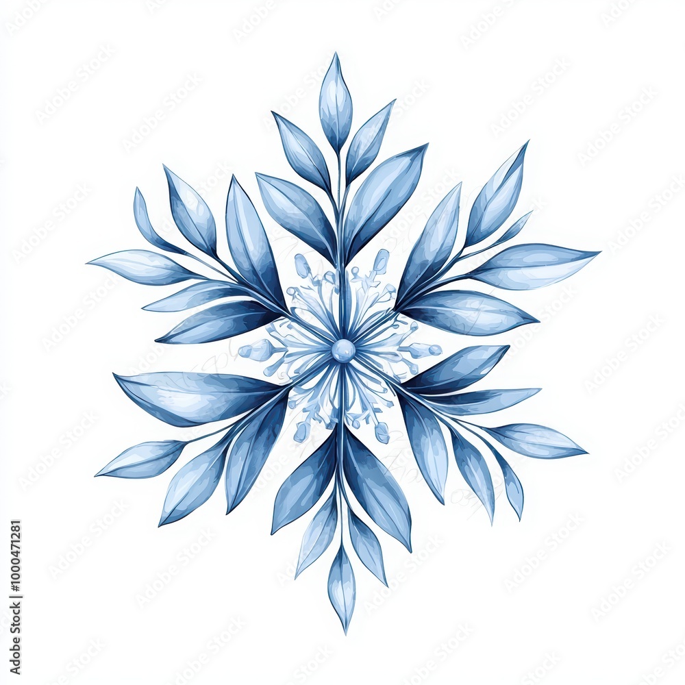 Fototapeta premium Delicate blue floral design on a white isolated background.