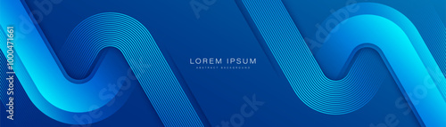 Modern abstract blue background. Vibrant geometric shapes with glowing lines. Horizontal banner template design with space for your text. Vector illustration
