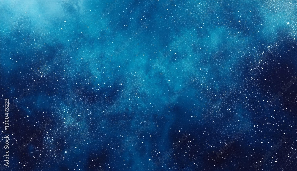 Obraz premium Blue and teal watercolor starry sky background with soft gradients, ideal for website banners. This serene night sky ambiance is perfect for web designers and creatives seeking a calming backdrop for 
