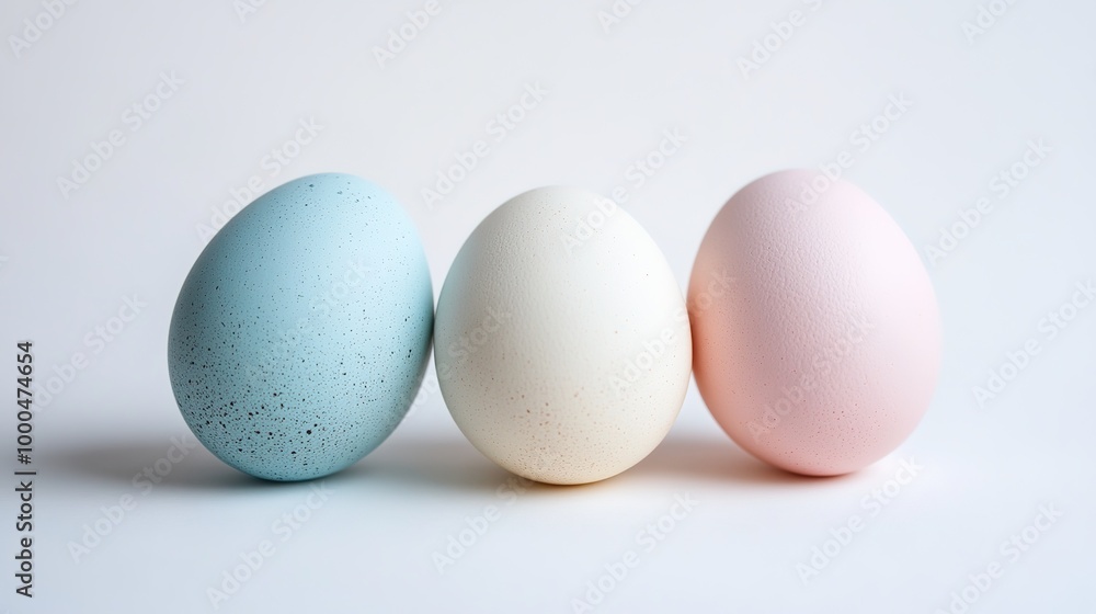 A simple yet elegant composition featuring fresh eggs on a pristine white background. The clean design highlights the natural textures and shapes of the eggs, creating a minimalist aesthetic A simple yet elegant composition featuring fresh eggs on a pristine white background. The clean design highlights the natural textures and shapes of the eggs, creating a minimalist aesthetic