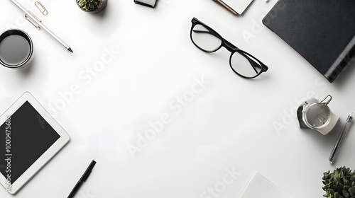 Wallpaper Mural Elegant office desktop with business accessories isolated on white background with copyspace. Financial concept.  Torontodigital.ca