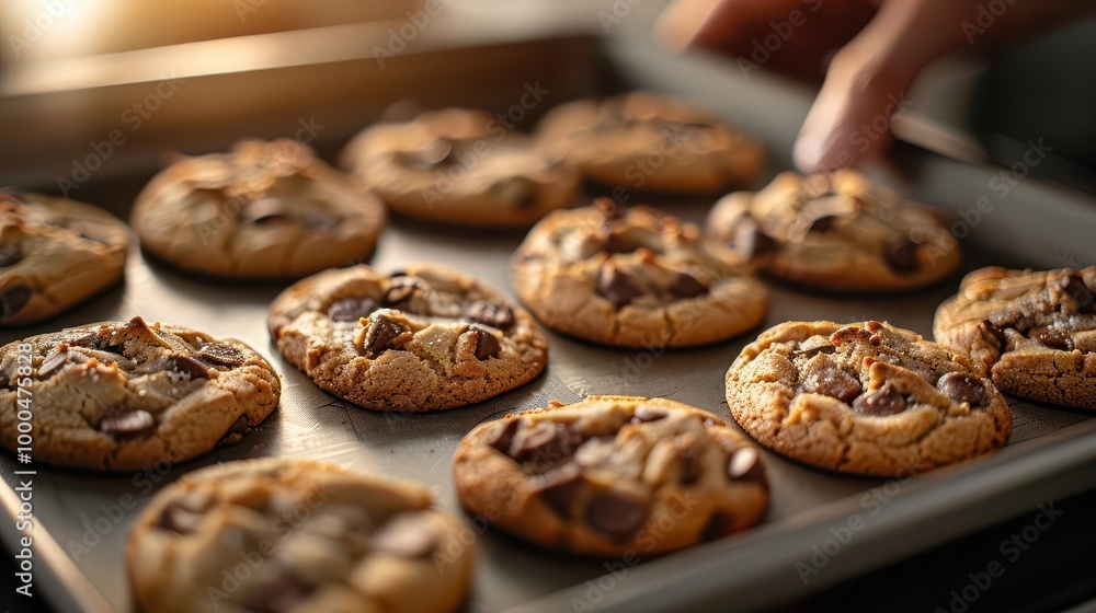 Freshly baked cookies on a tray, warm and inviting, Culinary, Soft hues, Photograph, Sweet treat Freshly baked cookies on a tray, warm and inviting, Culinary, Soft hues, Photograph, Sweet treat