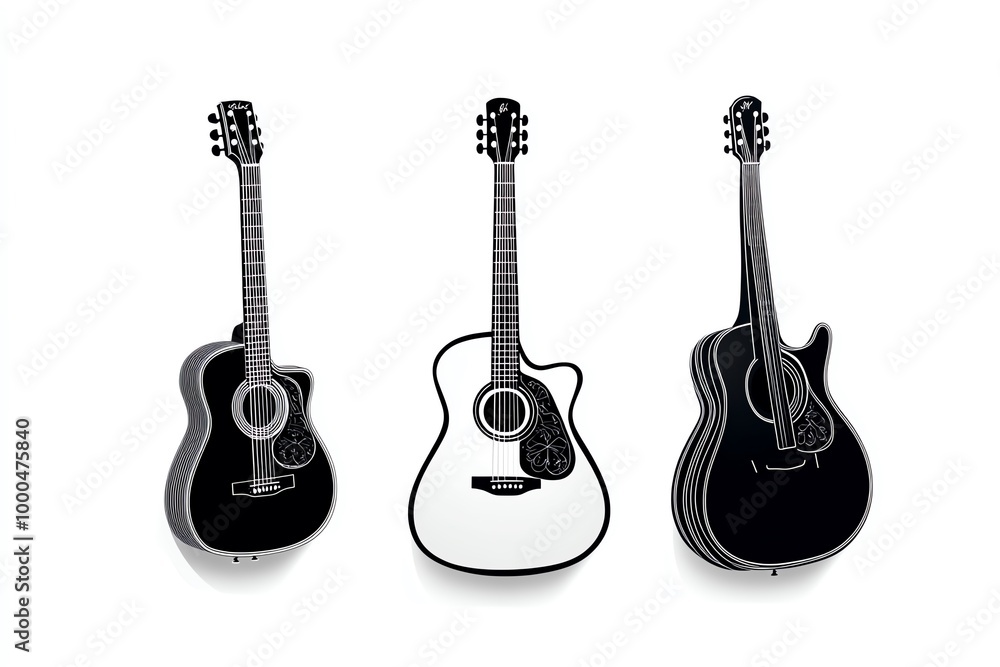 Fototapeta premium Minimalist guitar icon, with clean lines and simple shapes representing an acoustic guitar, capturing the essence of music in a sleek, modern style