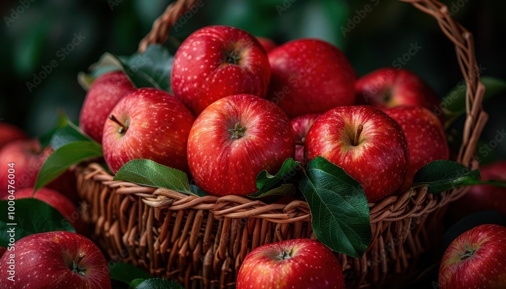 Freshly picked apples in a basket, vibrant and fresh, Botanical, Soft reds, Photograph, Fruit harvest Freshly picked apples in a basket, vibrant and fresh, Botanical, Soft reds, Photograph, Fruit harvest