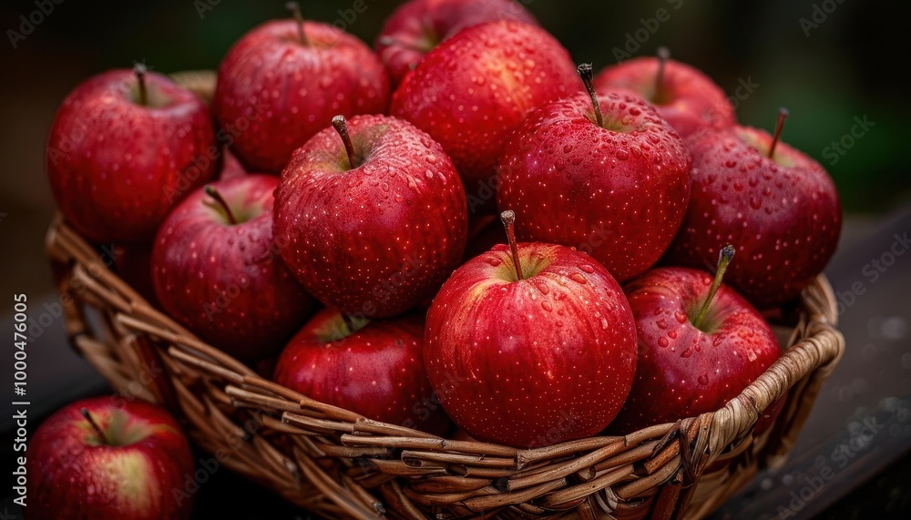 Freshly picked apples in a basket, vibrant and fresh, Botanical, Soft reds, Photograph, Fruit harvest Freshly picked apples in a basket, vibrant and fresh, Botanical, Soft reds, Photograph, Fruit harvest