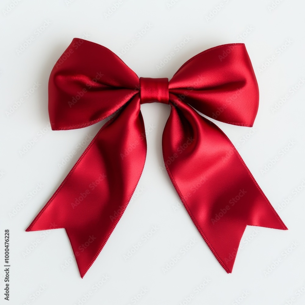 A beautifully crafted red satin bow positioned elegantly on a plain white background, showcasing simplicity and charm A beautifully crafted red satin bow positioned elegantly on a plain white background, showcasing simplicity and charm