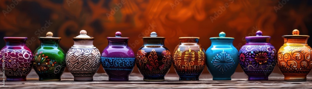 Handpainted ceramic vases, artistic and colorful, Artisan, Bright hues, Photograph, Craftsmanship Handpainted ceramic vases, artistic and colorful, Artisan, Bright hues, Photograph, Craftsmanship