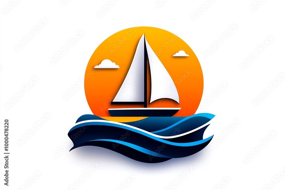 Fototapeta premium Minimalist sailboat icon, with smooth curves and a simple sail, symbolizing elegance and freedom on the water