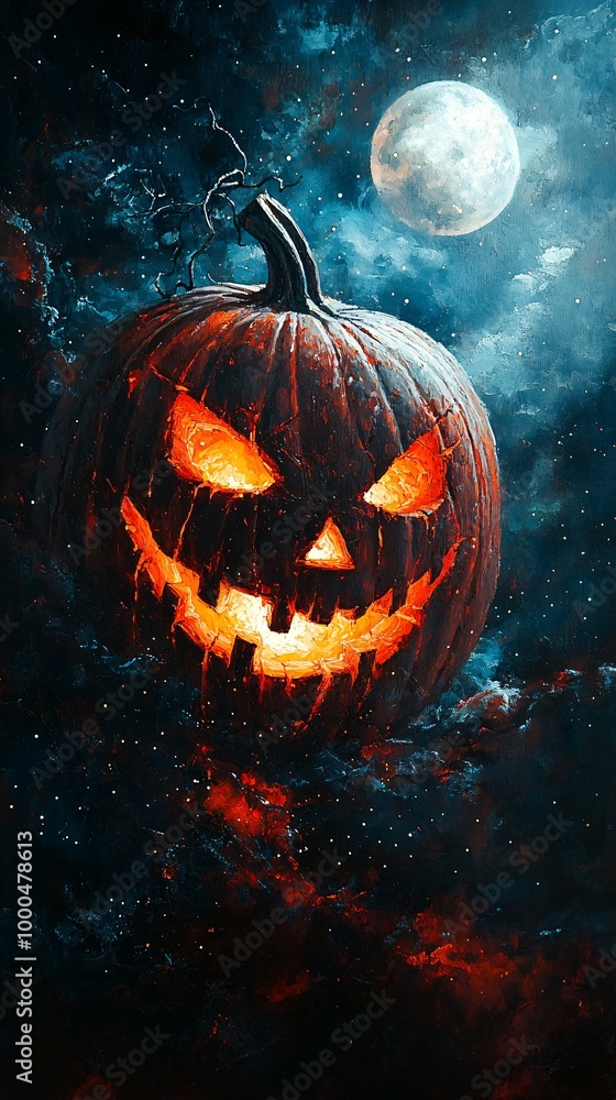 Fototapeta premium scary pumpkin face at night