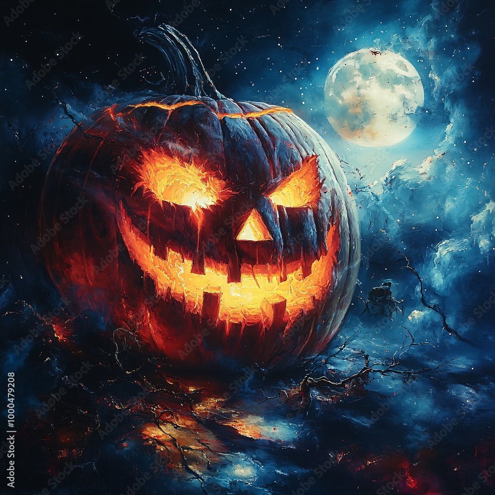 Naklejka premium Burning halloween pumpkin