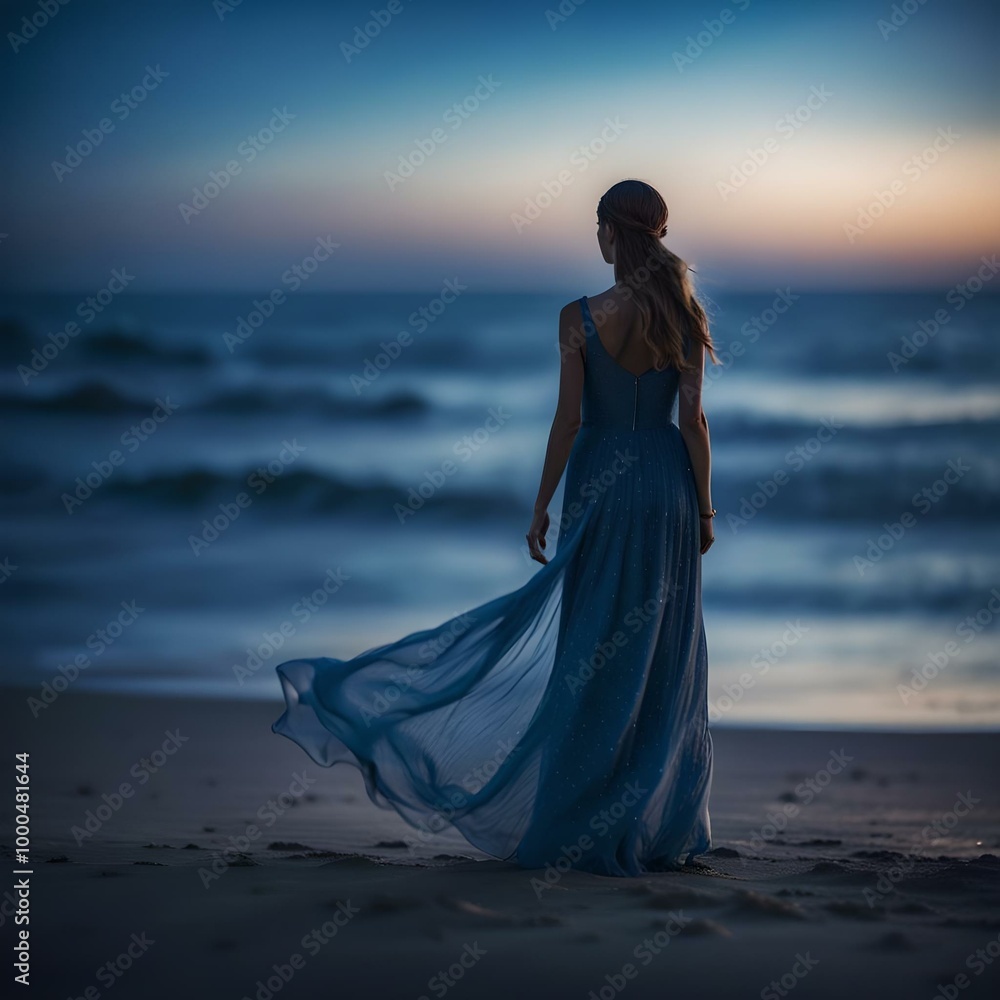 woman on the beach at sunset woman on the beach at sunset