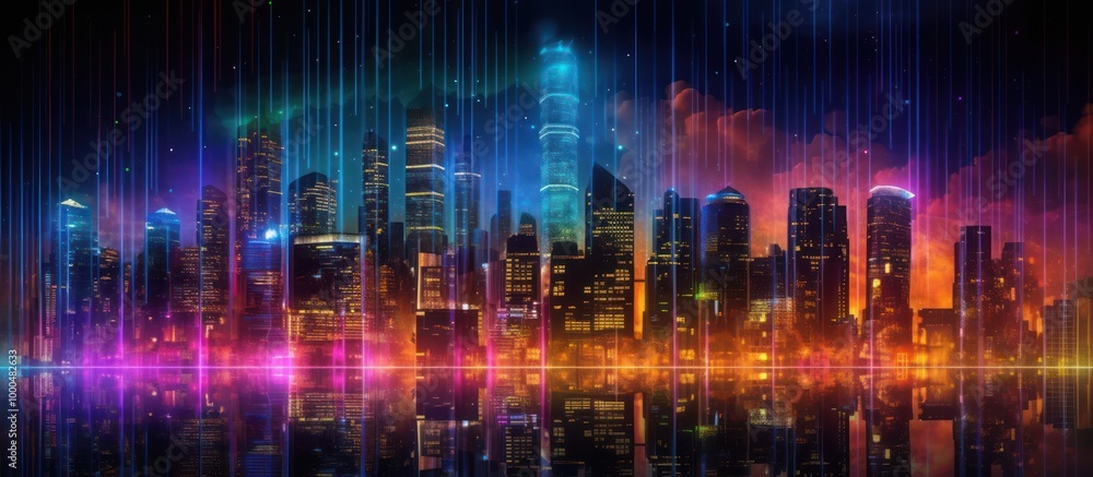 Neon Cityscape with Digital Rain Neon Cityscape with Digital Rain