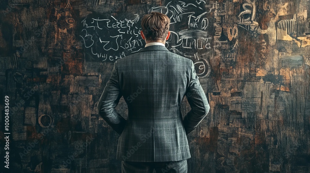 Vertical collage image of a businessman without a head, textbox sentence, speaking, questioning, uncertain, and drawing background Vertical collage image of a businessman without a head, textbox sentence, speaking, questioning, uncertain, and drawing background