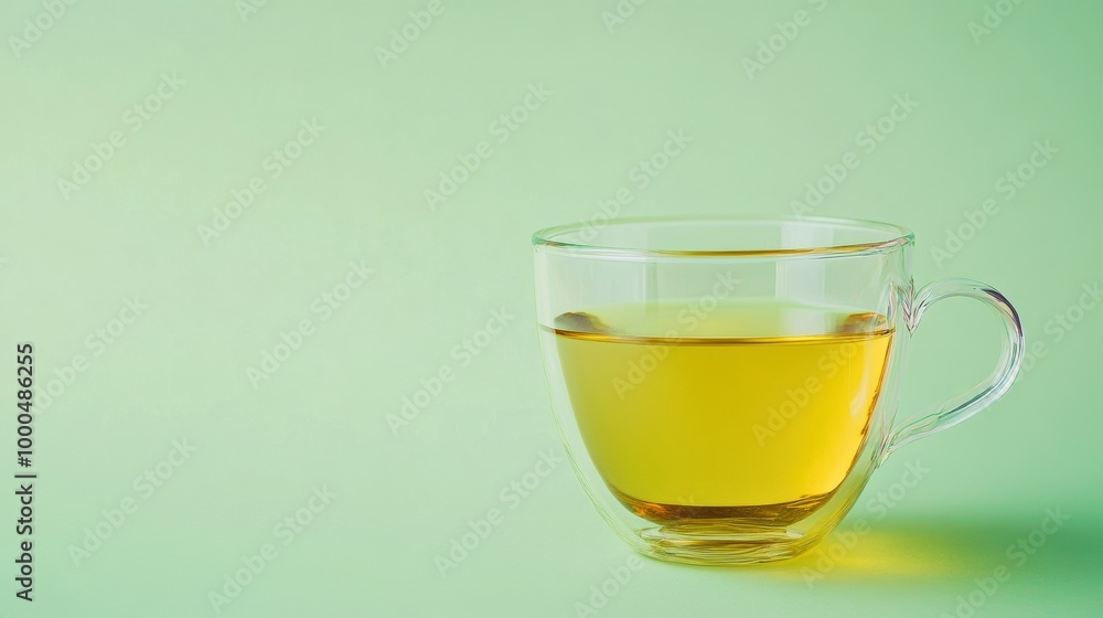 Cup glass green tea on light green background Cup glass green tea on light green background