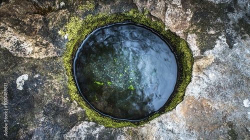 A captivating image of an ancient water well nestled in a picturesque landscape, showcasing the rustic charm and historical significance of this traditional structure.  photo