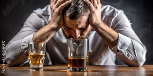 Wallpaper Mural Man in despair with whiskey glasses – symbolic image for alcohol addiction and inner struggles Torontodigital.ca