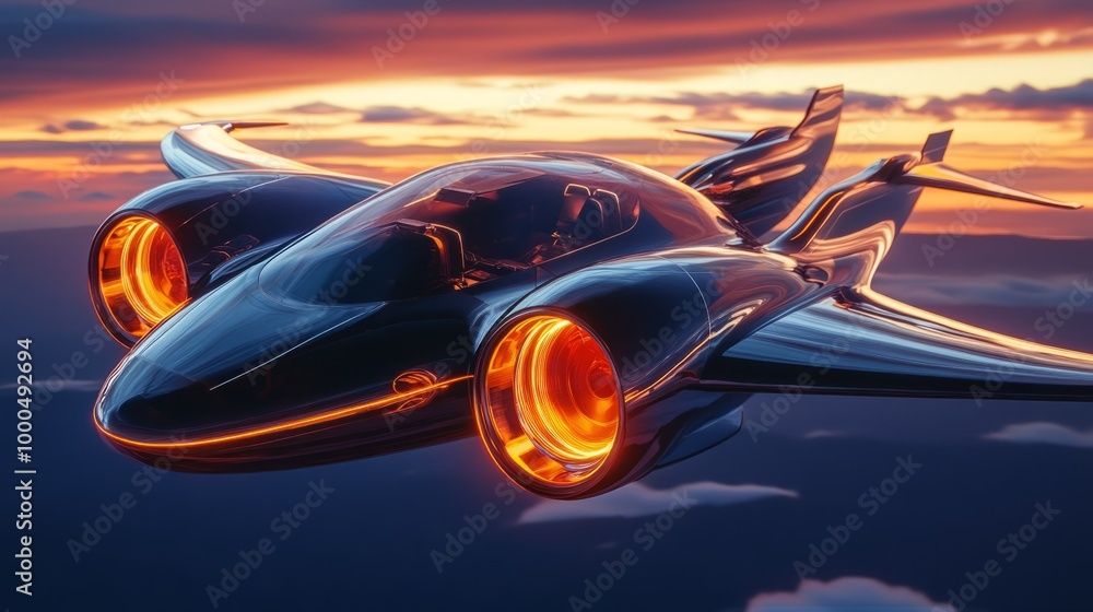 Obraz premium Futuristic Jet in Sunset