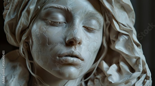 Close-Up of a Marble Sculpture of a Woman's Face