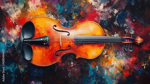 An elegant violin showcased against a neutral background, highlighting its rich wood grain and intricate craftsmanship. 