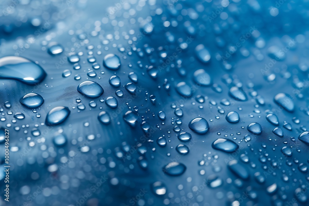 Closeup of water droplets on blue satin fabric as background Closeup of water droplets on blue satin fabric as background