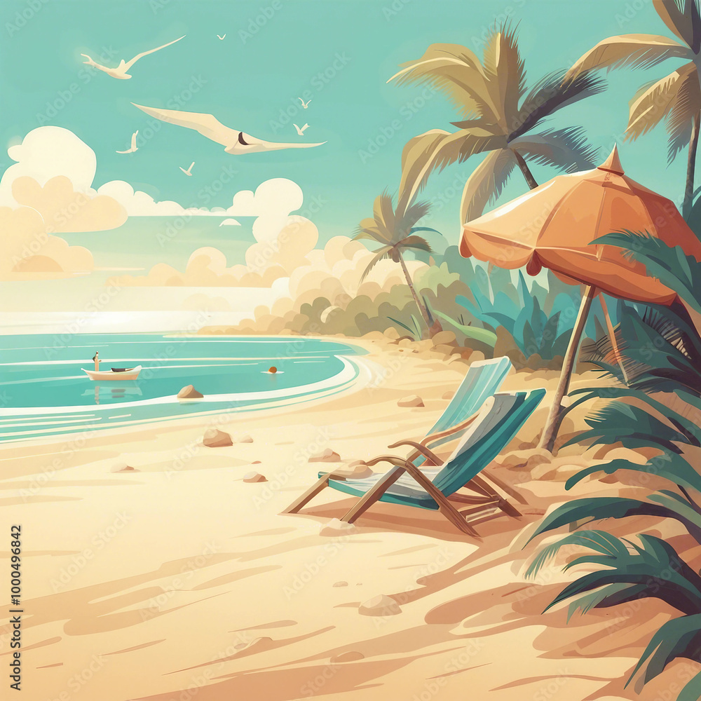 Fototapeta premium beautiful beach scenery illustration