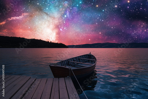 Tranquil Tides: A Boat Gently Tethered to a Dock, Lulled by the Lapping of Gentle Waves photo