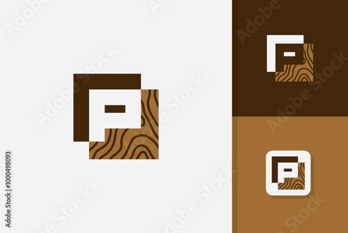 initial letter p wood logo design vector template	 photo