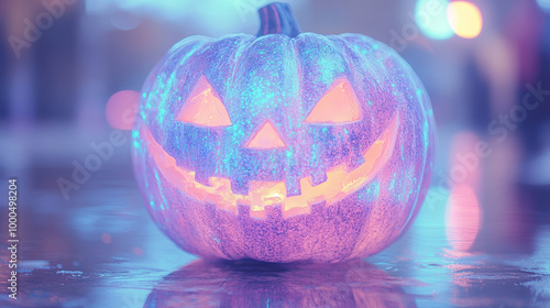 A glowing jack-o'-lantern with a sparkly finish.