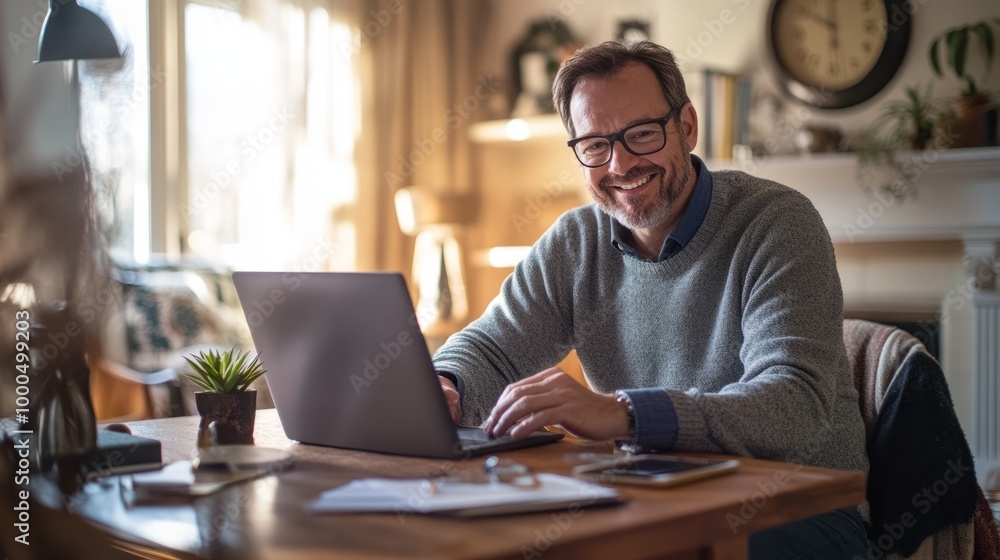 Smiling Man Working from Home Smiling Man Working from Home