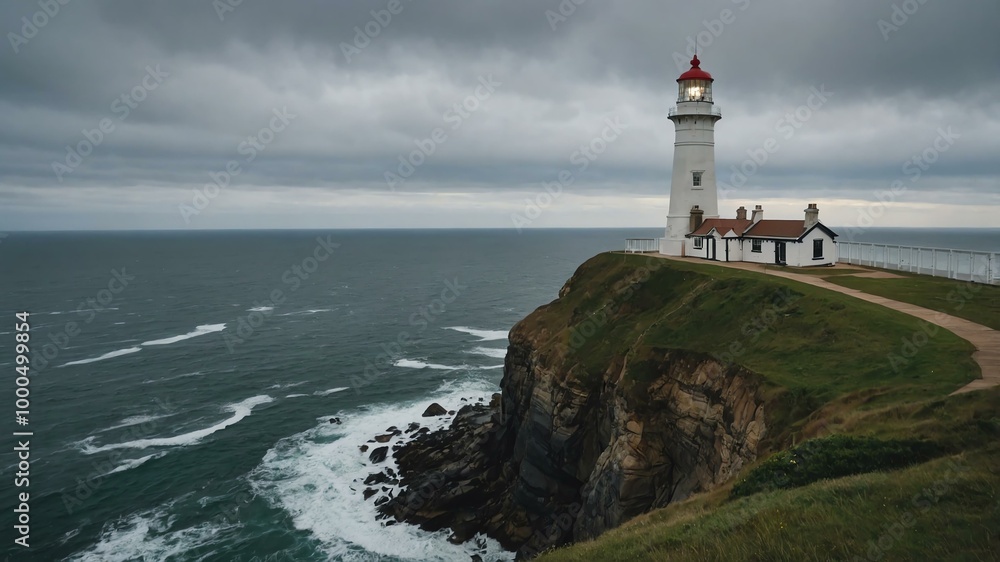 clifftop lighthouse overlooking the ocean background clifftop lighthouse overlooking the ocean background