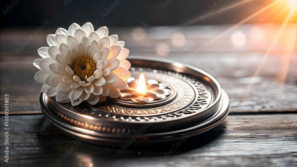 3D Bhai Dooj Coin and Flower Vector Illustration - Minimalistic Design with Glowing Elements on White Background 3D Bhai Dooj Coin and Flower Vector Illustration - Minimalistic Design with Glowing Elements on White Background