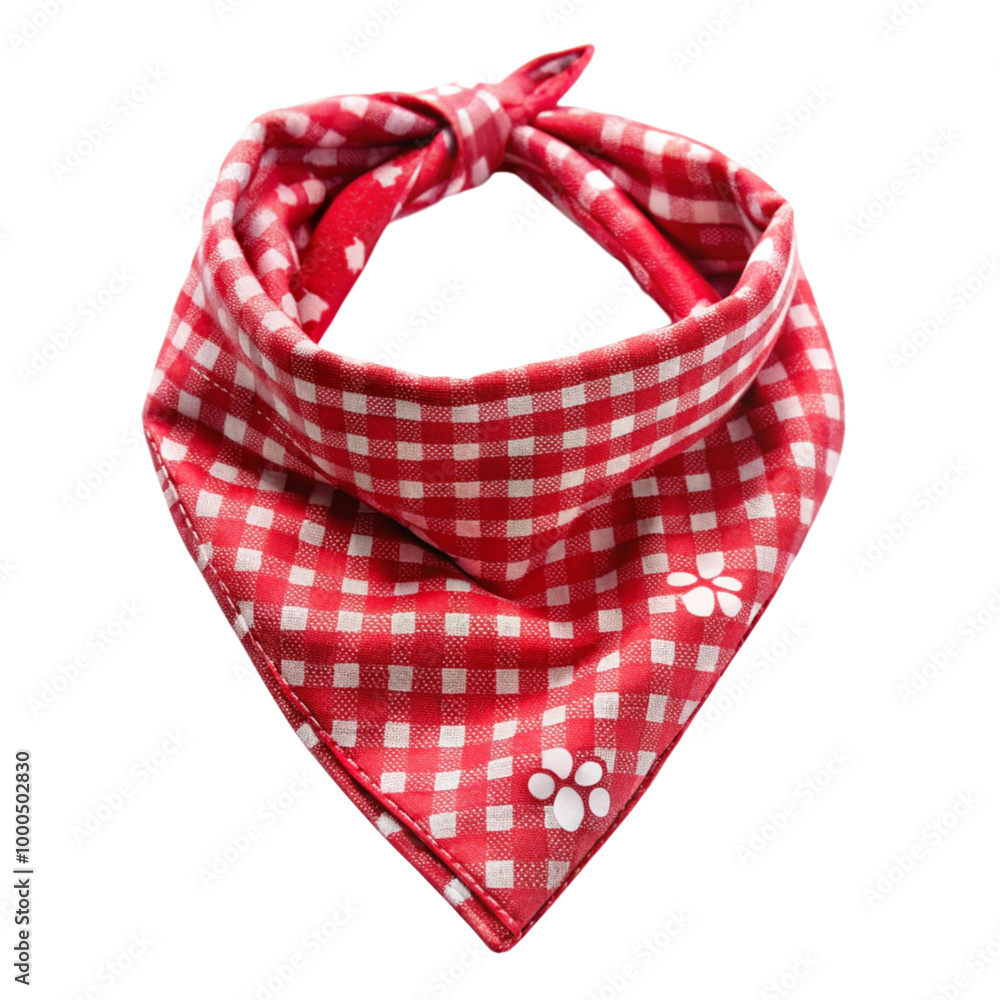 Red and white checkered dog bandana with paw print detail