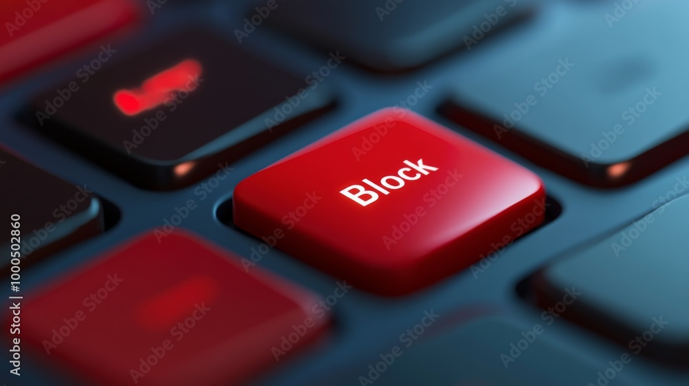 The image displays a close-up of a keyboard with a prominent red key labeled 'Block,' representing the concept of online blocking or digital restriction in a modern context. The image displays a close-up of a keyboard with a prominent red key labeled 'Block,' representing the concept of online blocking or digital restriction in a modern context.