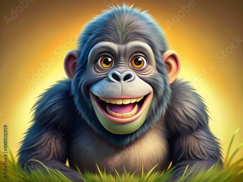 Playful Cartoon Gorilla With Bright Colors and Cheerful Expression Perfect for Children’s Illustrations