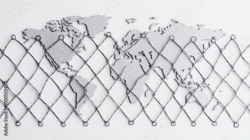 A world map with fences and barriers drawn between continents, trade fencing, economic protectionism concept photo