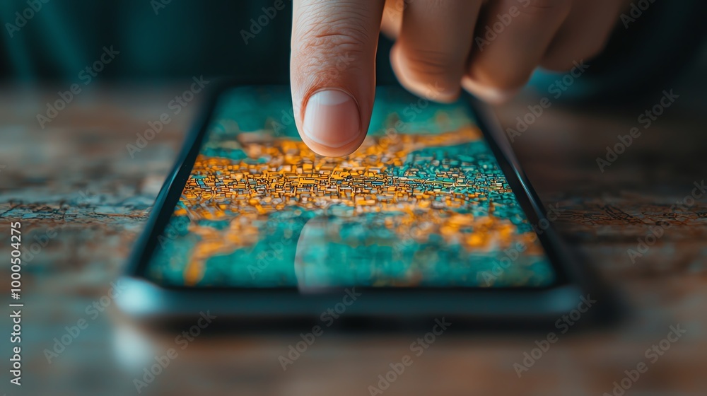 Finger pointing at a voting location on a digital map on a smartphone screen, find your polling place, election day navigation Finger pointing at a voting location on a digital map on a smartphone screen, find your polling place, election day navigation