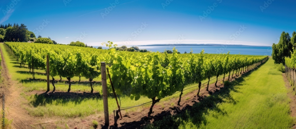 Naklejka premium Vineyard Rows by the Water