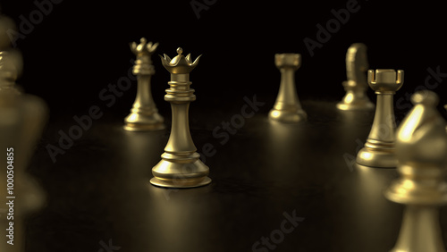 The Gold chess on black background for Business concept 3d rendering.