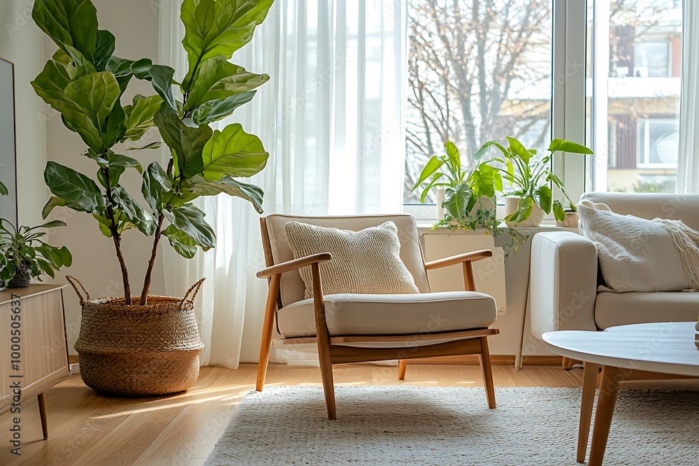Cozy living room with plants and natural light. Cozy living room with plants and natural light.