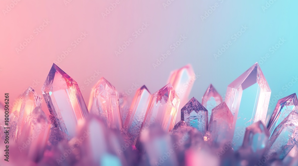 Crystal garden, vibrant light and reflections, 3D illustration Crystal garden, vibrant light and reflections, 3D illustration