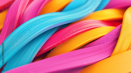 Colorful ribbons weaving through space, 3D illustration photo