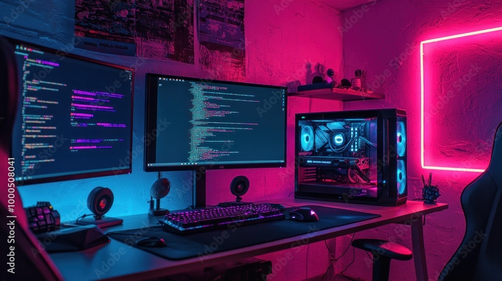 Gaming Setup with Neon Lights Gaming Setup with Neon Lights