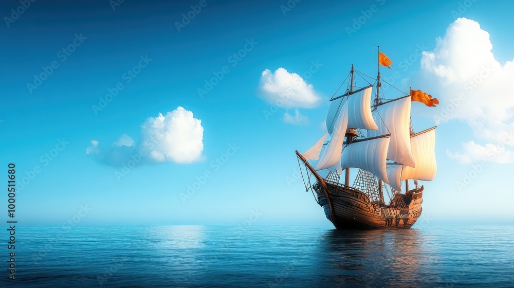 Obraz premium Sailboat Sailing Peacefully Under Clear Blue Sky